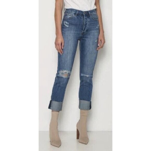Urban Outfitters Neon Blonde Siren High Rise Tapered Jean Straight leg Distress - Picture 7 of 13